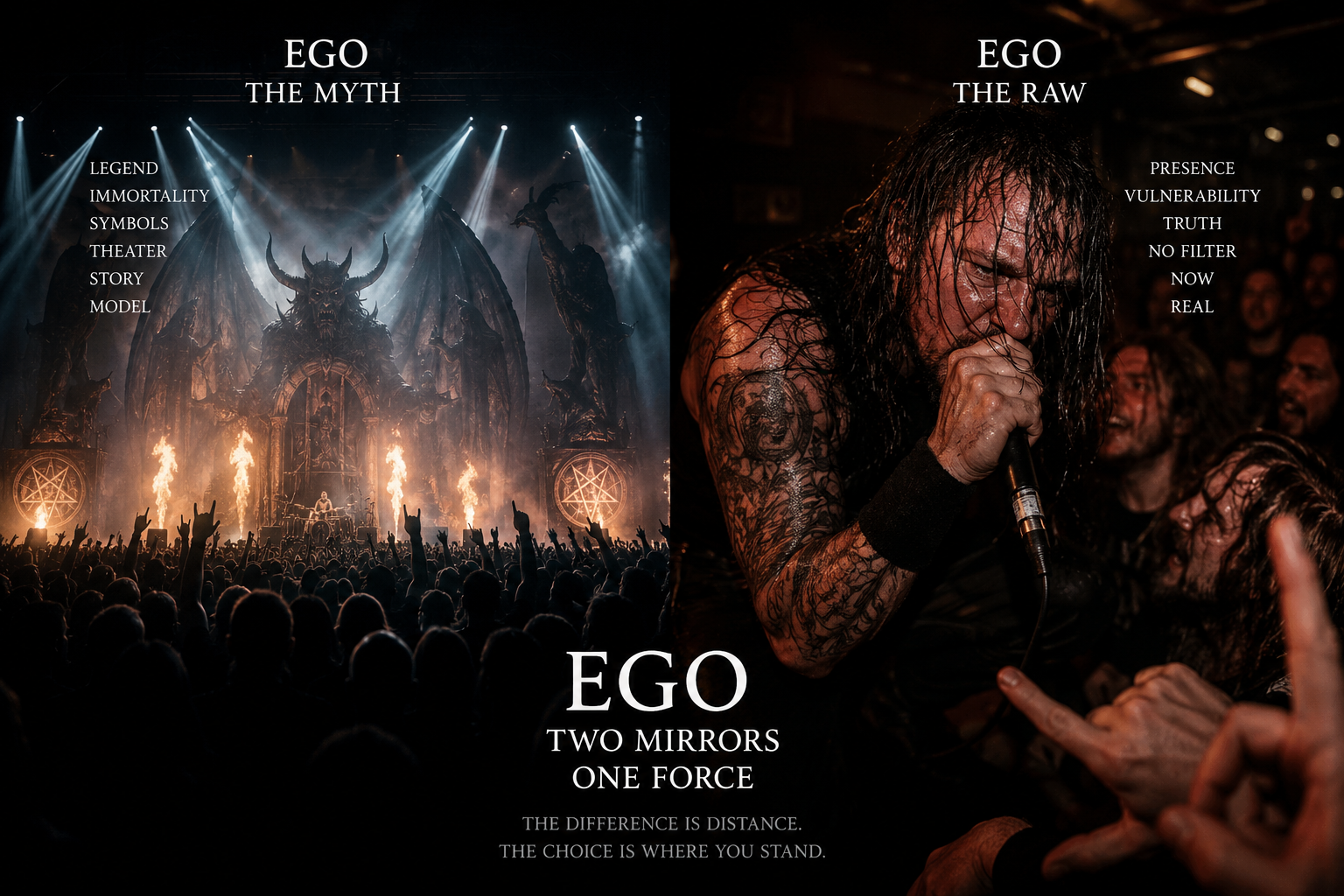 Reflective ego concept image with cinematic contrast