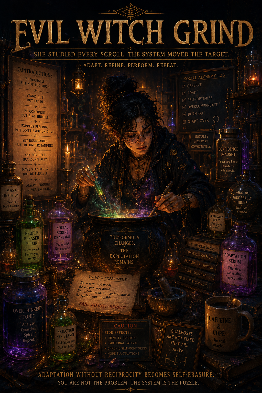 Darker Evil Witch Grind render focused on contradiction, accusation, and collateral damage