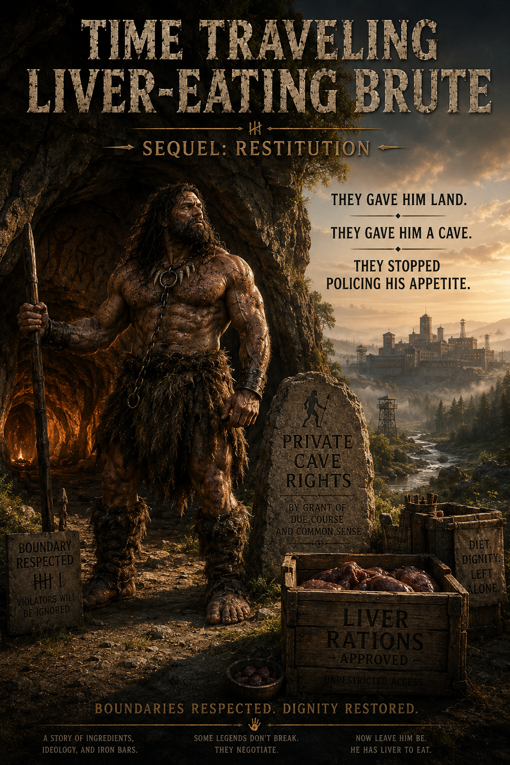 Time-traveling brute on granted land with cave rights and approved liver rations