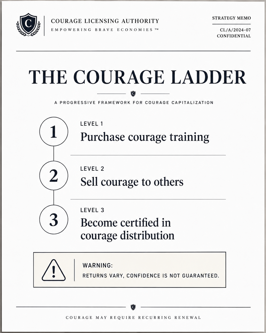 Courage ladder strategy memo turning values into staged monetized procedure